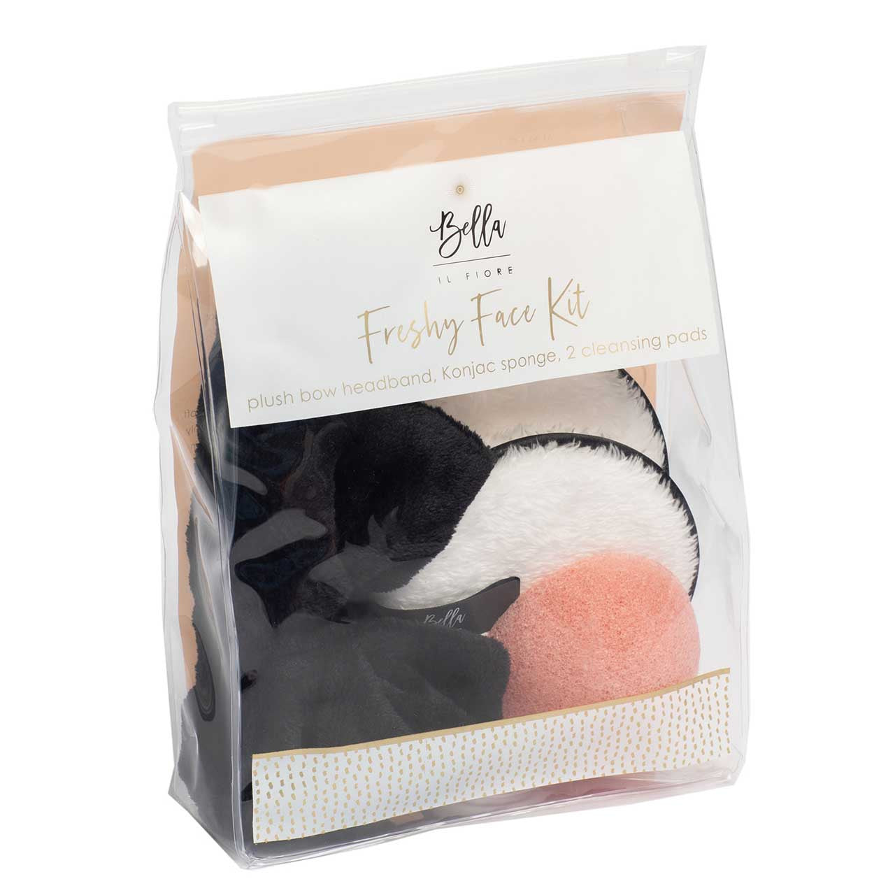 Freshy Face Set | Black Bow Headband, Pink Konjac Sponge & White Cleansing Pads Face Cleansing Kit Set