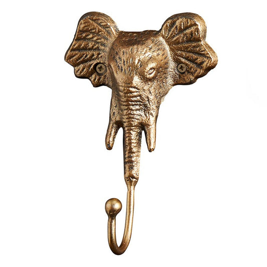 Bronze elephant-shaped wall hook on a white background