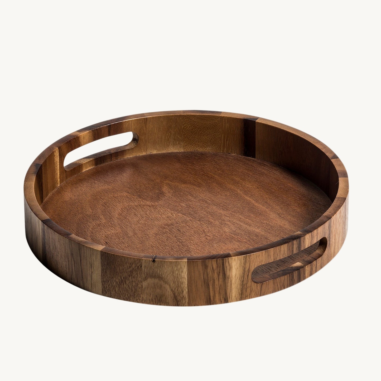 Wooden tray with handles on a white background