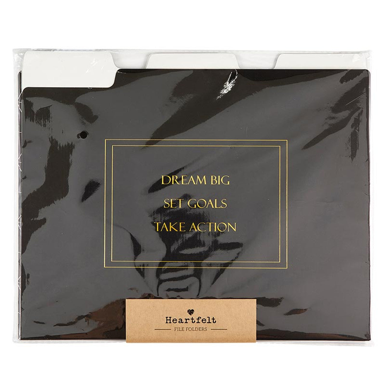 Black file folder with motivational quote and Heartfelt branding