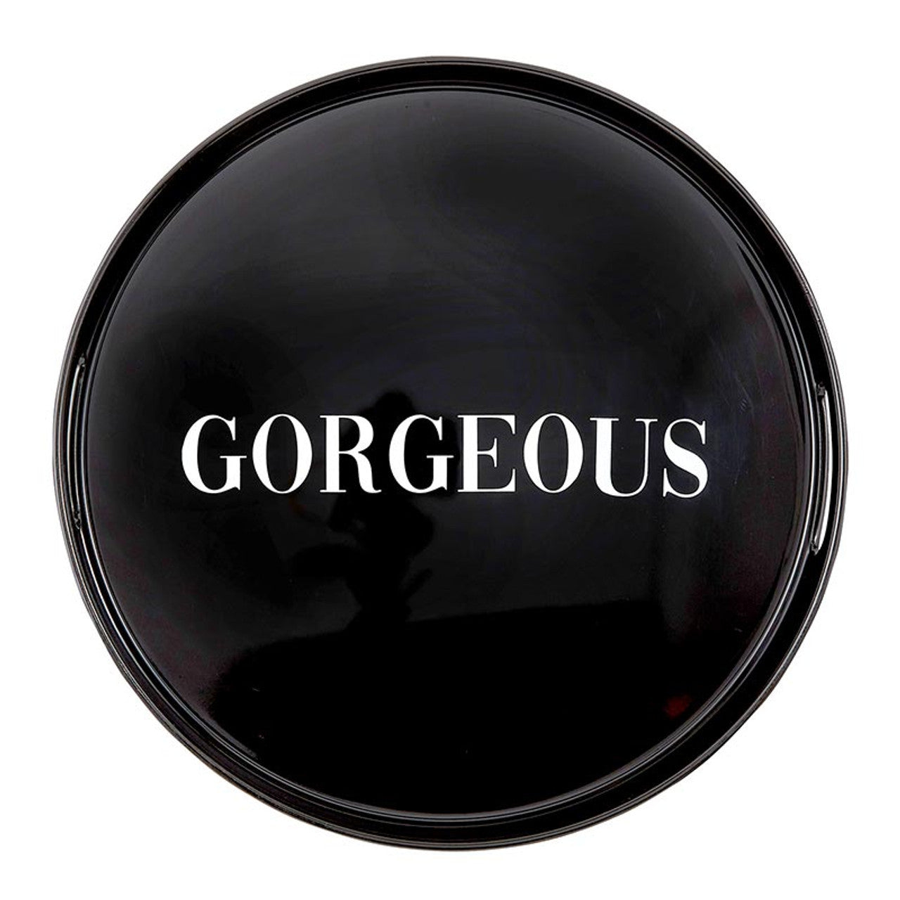 Black container with 'GORGEOUS' text on a white background