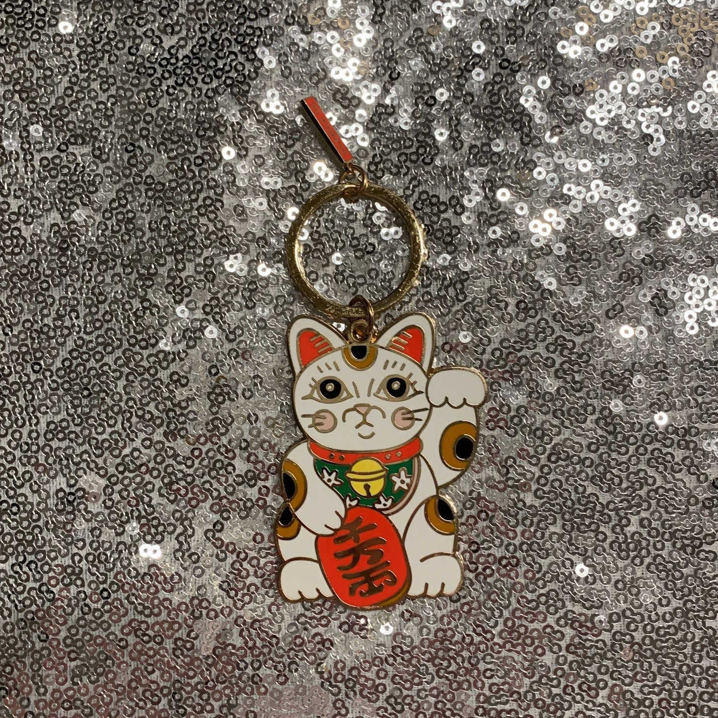 Maneki Neko Cute Cat  Brass and Enamel Keychain | Good Luck Charm Key Ring Holder