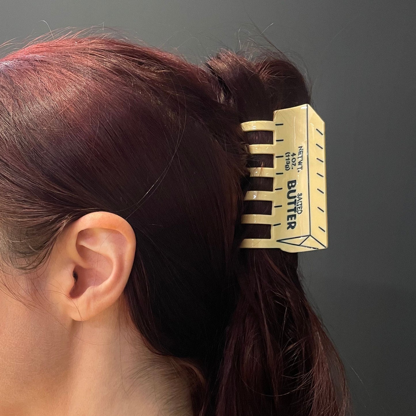 Stick of Salted Butter Hair Claw | Yellow Claw Clip in Velvet Travel Bag